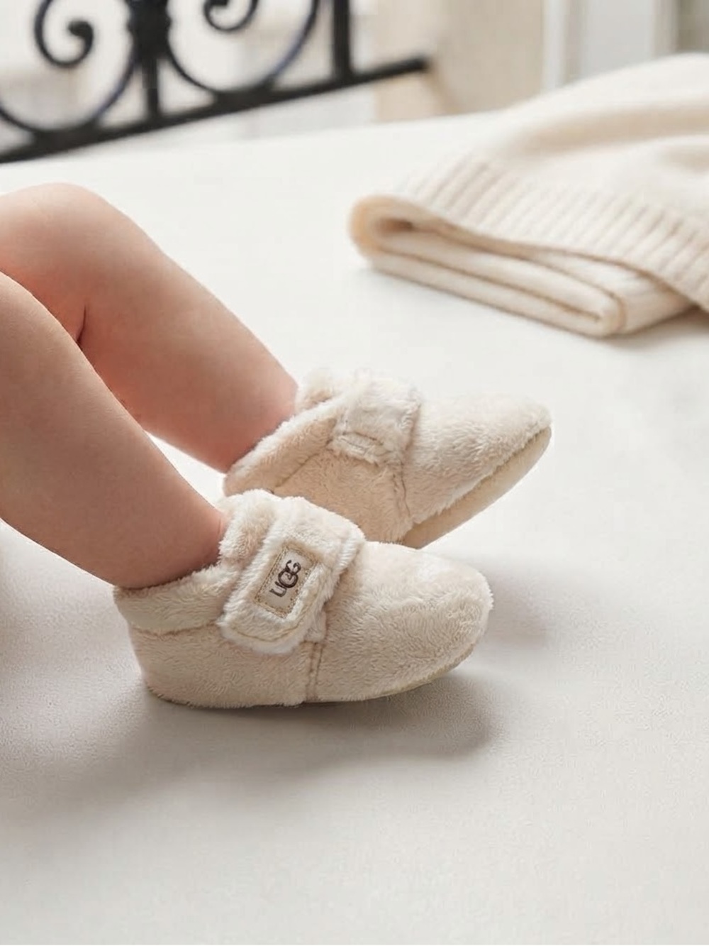 UGG Bixbee Cream Fuzzy Baby Booties Crib Shoes